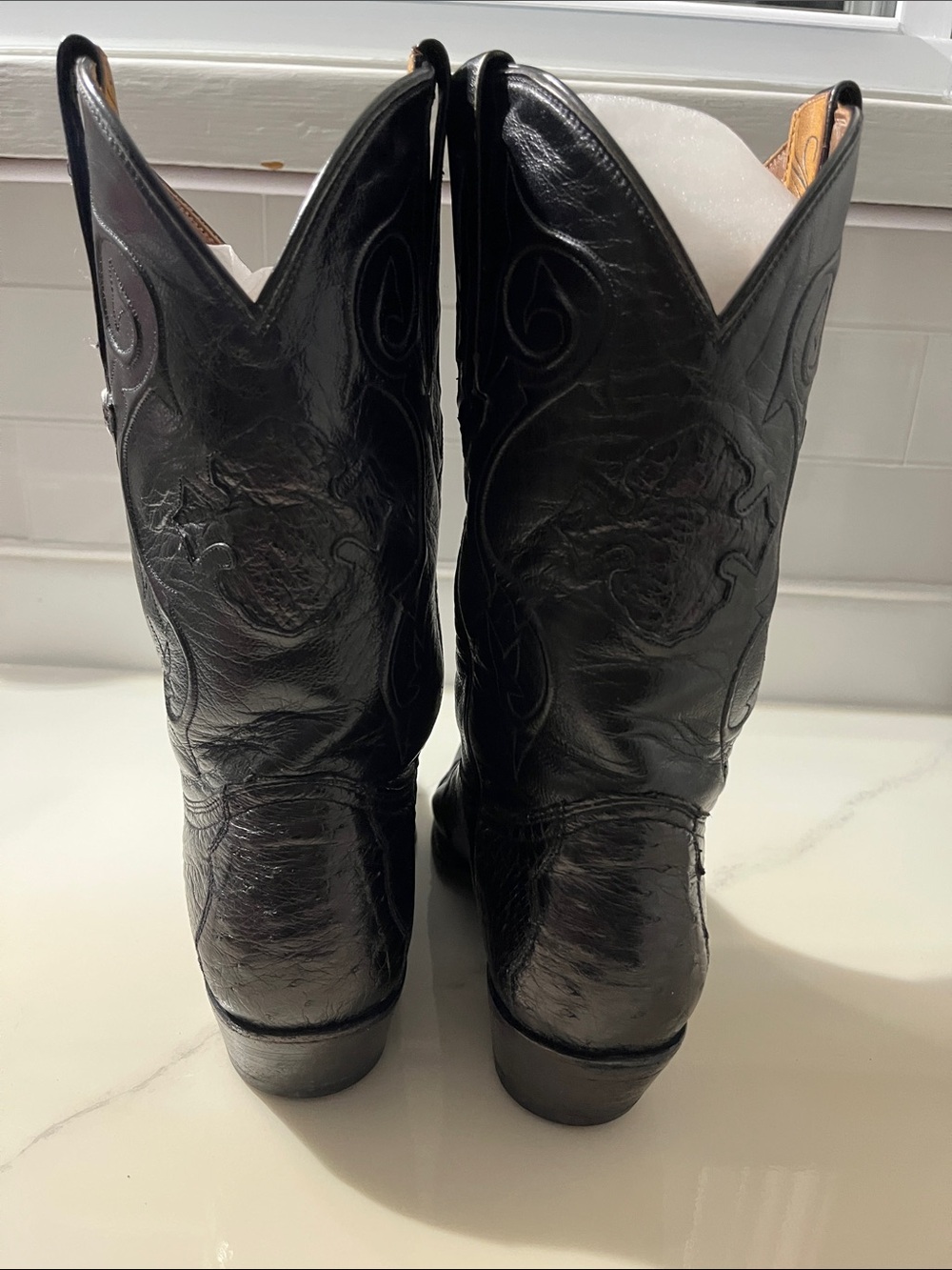 Montana Black Ostrich Western Pull-Up Cowboy Boots - Picture 6 of 16